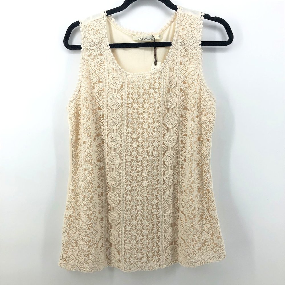 NWT SOLITAIRE Crochet Lace Sleeveless Top Cream